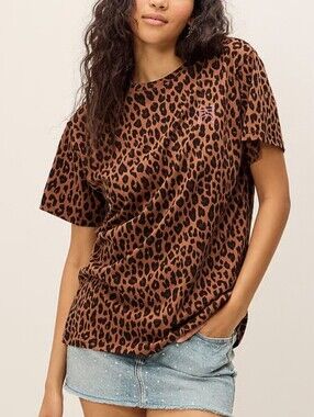 PINK Victoria's Secret LEOPARD PINK DOG Embroidered Logo Campus T Shirt NEW XXS